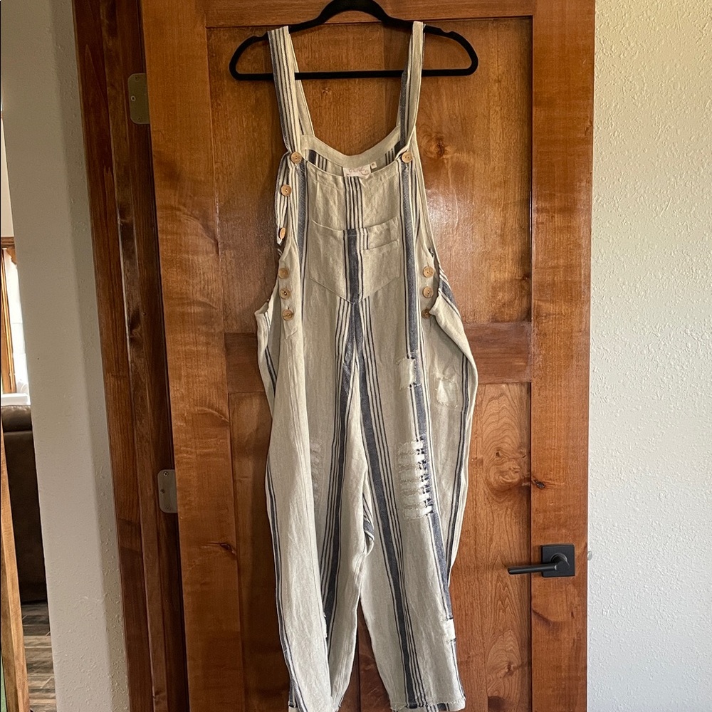 Navy Striped Women's Overalls